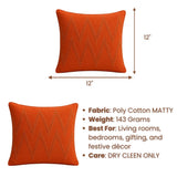 Handcrafted Cushion Cover – Orange | 12"x12" | Zigzag Embroidered Decorative Cushion Cover
