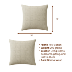 Fabric-Crafted Beige Cushion Cover – 16"x16", Interlock Design in Premium Poly Cotton