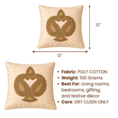 Hand Crafted Cushion Cover – Gold | 12"x12" | Poly Cotton | Embroidered Motif Design