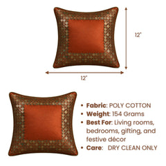Handcrafted Cushion Cover – Orange | 12"x12" | Elegant Poly Cotton Cushion Cover