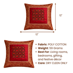 Hand Crafted Cushion Cover – Maroon | 12"x12" | Poly Cotton | Geometric Embroidery Design