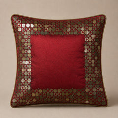 Handcrafted Cushion Cover – Maroon | 16"x16" | Elegant Poly Cotton Cushion Cover