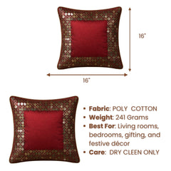 Handcrafted Cushion Cover – Maroon | 16"x16" | Elegant Poly Cotton Cushion Cover