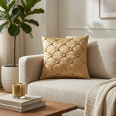 Hand Crafted Cushion Cover – Gold | 12"x12" | Poly Cotton | Classic Button Tufted Design