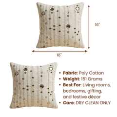 Handcrafted Cream Cushion Cover – 16"x16" | Decorative Bead & Thread Work | Premium Poly Cotton