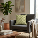 Fabric Crafted Cushion Cover – Green | 12"x12" | Poly Cotton Fabric | Elegant Embossed Wavy Pattern Design