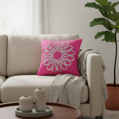 Handcrafted Pink Floral Cushion Cover – 12"x12", Premium Poly Cotton