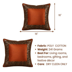 Handcrafted Cushion Cover – Orange | 16"x16" | Elegant Poly Cotton Cushion Cover