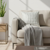 Handcrafted White Cushion Cover – 12"x12" | Elegant Silver Geometric Embroidery | Premium Poly Cotton