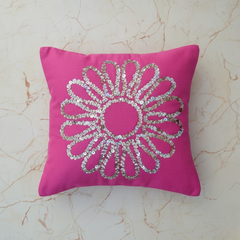 Handcrafted Pink Floral Cushion Cover – 12"x12", Premium Poly Cotton