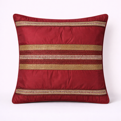 Handcrafted Maroon Cushion Cover – 16"x16" | Striped Embellished Design | Premium Poly Cotton