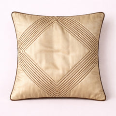 Fabric Crafted Cushion Cover – Beige | 16"x16" | Poly Cotton | Elegant Stitched Geometric Design