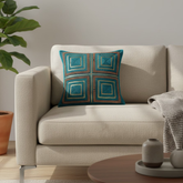 Handcrafted Turquoise Cushion Cover – 16"x16" | Heavy Embroidered Square Design | Premium Poly Cotton