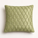 Fabric Crafted Cushion Cover – Green | 12"x12" | Poly Cotton Fabric | Elegant Embossed Wavy Pattern Design