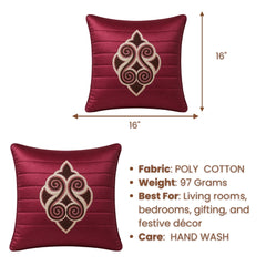 Machine Crafted Cushion Cover – Maroon | 16"x16" | Elegant Poly Cotton Cushion Cover