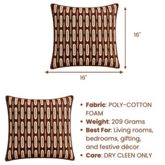 Handcrafted Cushion Cover – Brown | 16"x16" | Poly Cotton Foam Fabric | Premium Ribbed Texture Design