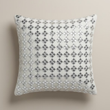 Handcrafted White Cushion Cover – 12"x12" | Elegant Silver Geometric Embroidery | Premium Poly Cotton