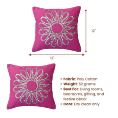 Handcrafted Pink Floral Cushion Cover – 12"x12", Premium Poly Cotton