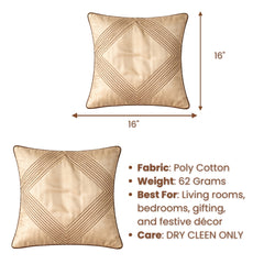 Fabric Crafted Cushion Cover – Beige | 16"x16" | Poly Cotton | Elegant Stitched Geometric Design
