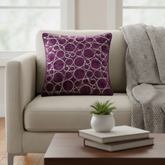 Machine-Crafted Orchid Cushion Cover – 12"x12" | Circular Embroidered Design | Premium Poly Channel Fabric