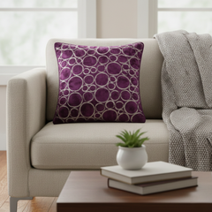 Machine-Crafted Orchid Cushion Cover – 12"x12" | Circular Embroidered Design | Premium Poly Channel Fabric