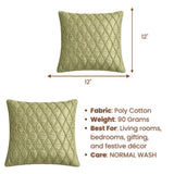 Fabric Crafted Cushion Cover – Green | 12"x12" | Poly Cotton Fabric | Elegant Embossed Wavy Pattern Design