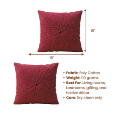 Fabric Crafted Maroon Cushion Cover – 16"x16" | Premium Poly Cotton