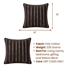 Handcrafted Cushion Cover – Brown | 16"x16" | Modern Striped Decorative Cushion Cover