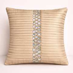 Hand Crafted Cushion Cover – Beige | 12"x12" | Poly Cotton | Pleated Stone Strip Design