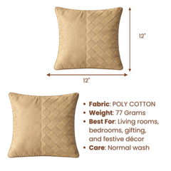 Fabric-Crafted Light Bronze Cushion Cover – 12"x12" | Poly Cotton | Elegant Diamond Design