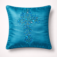 Hand Crafted Cushion Cover – Blue | 12"x12" | Poly Cotton | Embroidered Floral Design