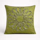 Hand Crafted Cushion Cover – Green | 16"x16" | Poly Cotton Fabric | Floral Design