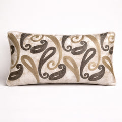 Machine Crafted Bolster Cover – Cream | 20"x8" | Poly Chenille Fabric | Embroidered Abstract Design
