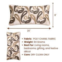 Machine Crafted Bolster Cover – Cream | 20"x8" | Poly Chenille Fabric | Embroidered Abstract Design
