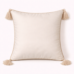 Handcrafted Cream Cushion Cover – 16"x16" | Royal Mandala Embroidery | Tassel Detailing | Premium Poly Cotton