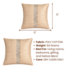 Hand Crafted Cushion Cover – Beige | 12"x12" | Poly Cotton | Pleated Stone Strip Design