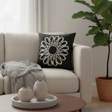Handcrafted Black Floral Cushion Cover – 12"x12", Premium Poly Cotton
