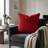 Fabric Crafted Cushion Cover – Red | 16"x16" | Poly Cotton Fabric | Elegant Embossed Wavy Pattern Design