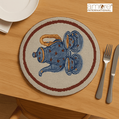 Tapestry Doily – Blue Jacquard Woven, 7.5"x7.5"