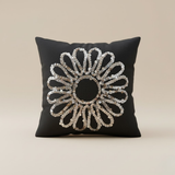 Handcrafted Black Floral Cushion Cover – 12"x12", Premium Poly Cotton