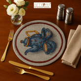 Tapestry Doily – Blue Jacquard Woven, 7.5"x7.5"