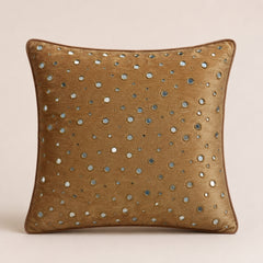 Handcrafted Gold Cushion Cover – 16"x16" | Mirror Dot Embroidery | Premium Poly Cotton | Elegant Decorative Accent
