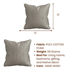 Fabric Crafted Cushion Cover – Camel | 12"x12" | Poly Cotton Foam Fabric | Elegant Ribbed Texture Design