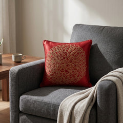 Machine Crafted Maroon Cushion Cover – 12"x12" | Elegant Gold Floral Embroidery | Premium Poly-Cotton Decorative Cushion Cover