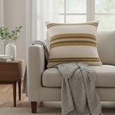 Handcrafted Cream Cushion Cover – 16"x16" | Striped Embellished Design | Premium Poly Cotton