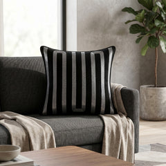 Handcrafted Cushion Cover – Black | 16"x16" | Modern Striped Decorative Cushion Cover