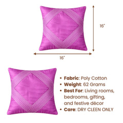 Fabric Crafted Cushion Cover – Pink | 16"x16" | Poly Cotton | Elegant Stitched Geometric Design
