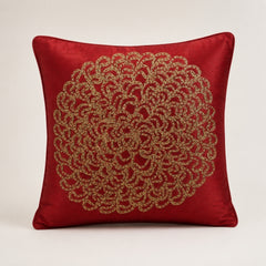 Machine Crafted Maroon Cushion Cover – 12"x12" | Elegant Gold Floral Embroidery | Premium Poly-Cotton Decorative Cushion Cover