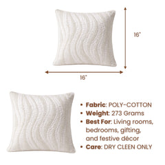Cream Textured Decorative Cushion Cover | 16"x16" Modern Wave Pattern Cushion Cover