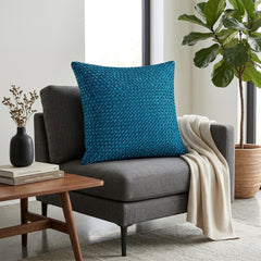 Hand Crafted Cushion Cover – Turquoise | 16"x16" | Poly Cotton | Textured Beaded Design